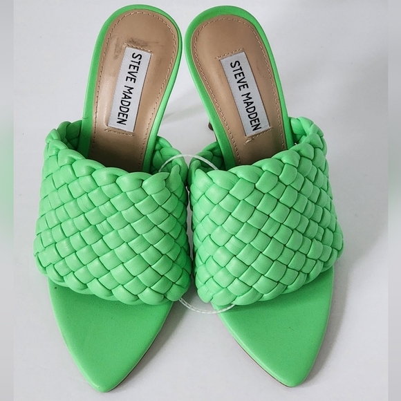Steve Madden Women's Fateful Green Woven Pointed Toe Stiletto Heels Size 6.5 - Picture 3 of 5
